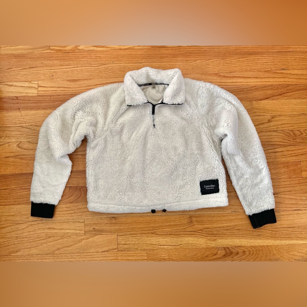 Calvin Klein Performance White Fur Cropped Quarter Zip